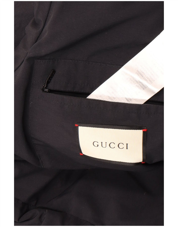 Gucci Herren-gepolsterter Mantel mit grafischer Kapuze, IT 46, großes, schwarzes Polyamid