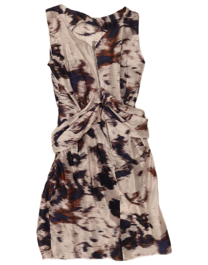 Vintage Damen Etuikleid mit abstraktem Muster UK 14 Medium Off White