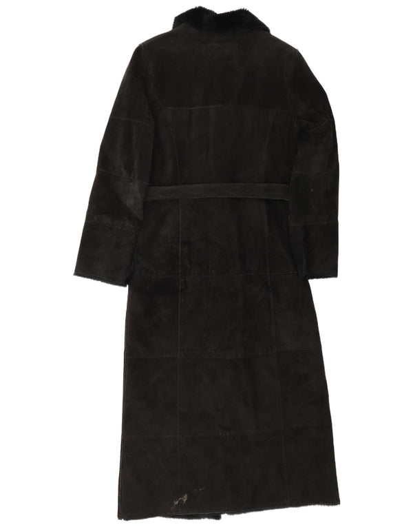 Naf Naf Damen Sherpa Wildledermantel UK 12 Medium Schwarz Leder Winter