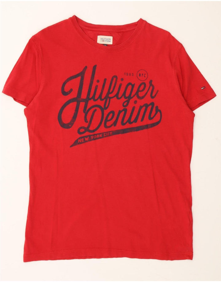TOMMY HILFIGER Mens Graphic T-Shirt Top Medium Red Cotton Vintage Tommy Hilfiger and Second-Hand Tommy Hilfiger from Messina Hembry 