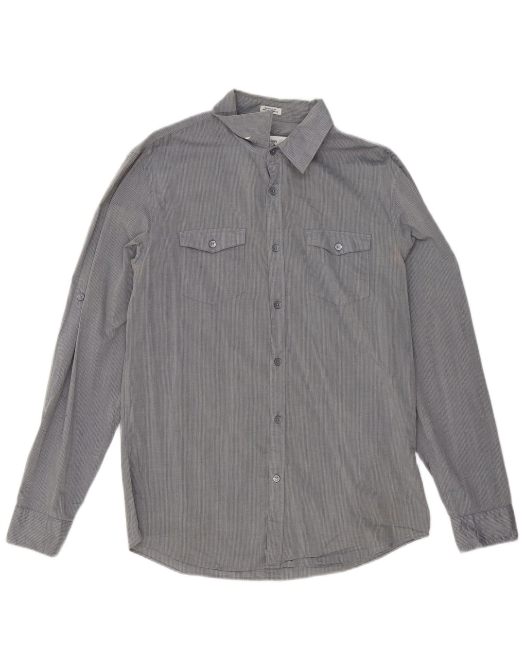 Calvin Klein Herren-Slim-Fit-Hemd aus mittelgrauer Nadelstreifen-Baumwolle