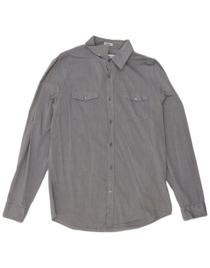 Calvin Klein Herren-Slim-Fit-Hemd aus mittelgrauer Nadelstreifen-Baumwolle
