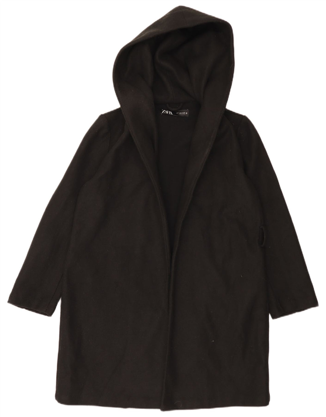 Zara Damen-Übergroßer Mantel mit Kapuze, UK 10, Größe S, Schwarz, Polyester