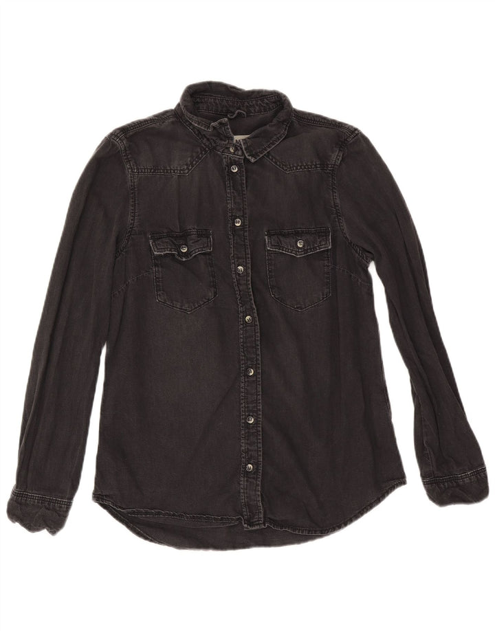 Topshop Damen Jeanshemd UK 12 Mittelschwarze Baumwolle