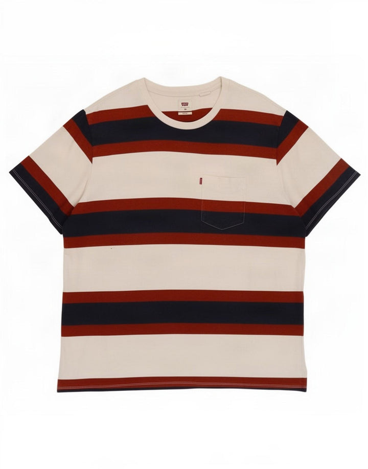 Levi's Herren Relaxed T-Shirt Top XL weiß gestreift aus Baumwolle
