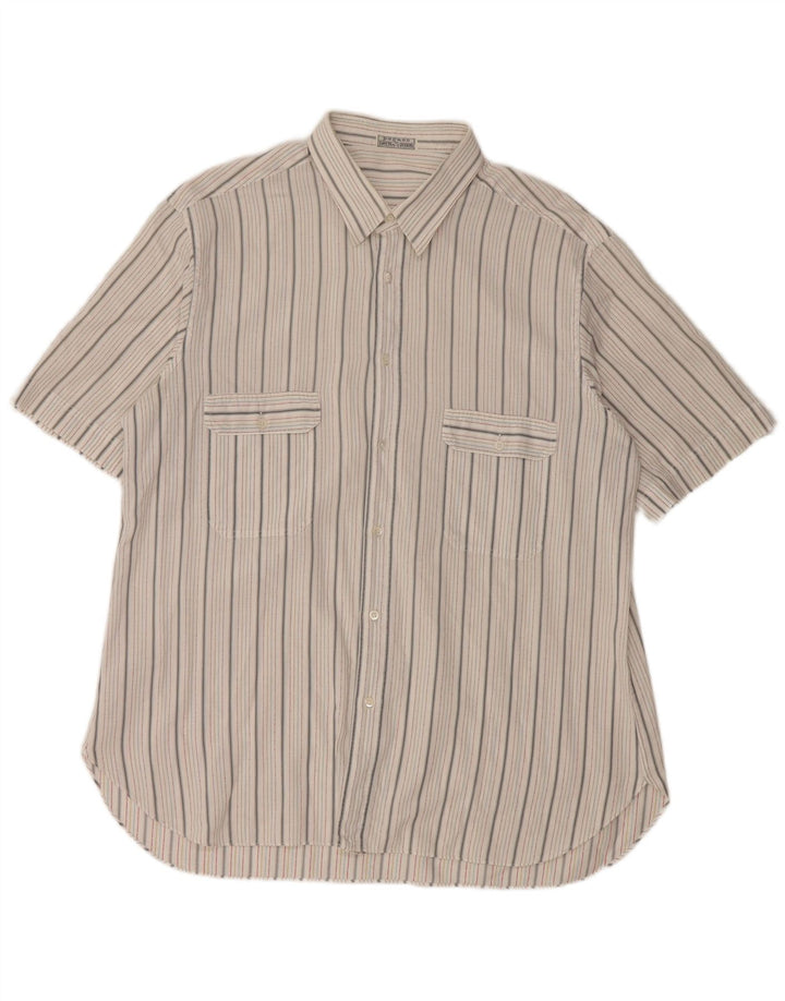 Vintage Herren Kurzarmhemd groß weiß gestreift