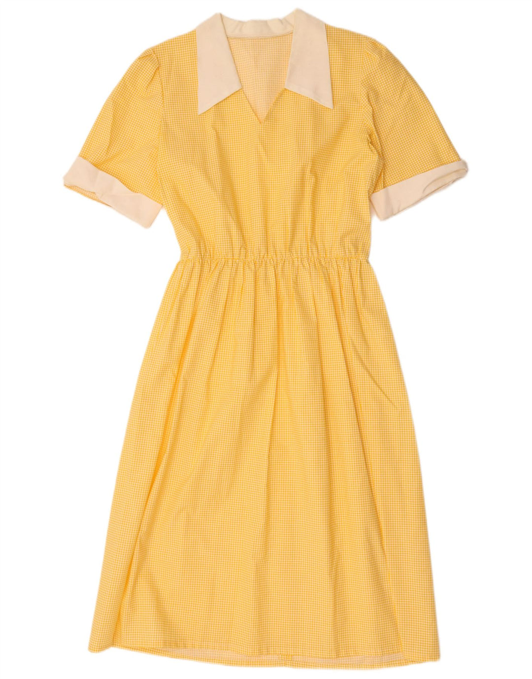 Vintage Damen A-Linie Kleid UK 12 Mittelgelbes Gingham