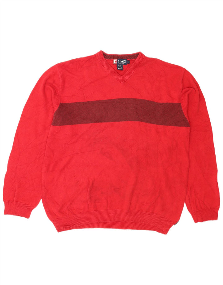 Chaps Herren-Pullover mit V-Ausschnitt, Größe L, Rot, Colourblock-Baumwolle