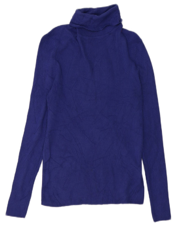 Marks & Spencer Damen Rollkragen-Blusenoberteil UK 12 Mittelblaue Viskose