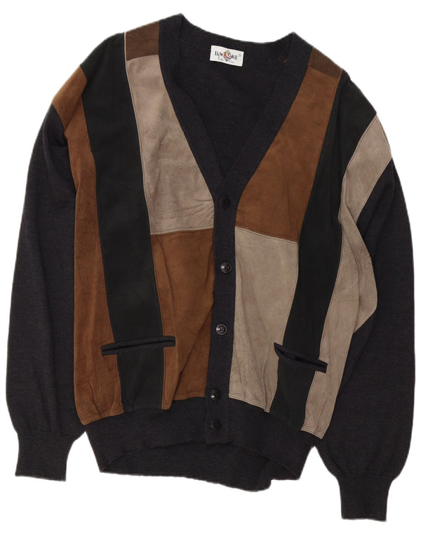 DALMINE Mens Suede Cardigan Sweater IT 52 Large Grey Colourblock