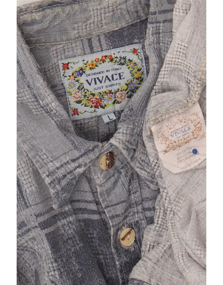 Vintage Herren Flanellhemd Große blaue geometrische Baumwolle