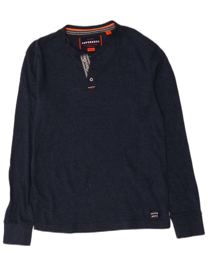 Superdry Herren-Langarmoberteil aus mittelblauer Baumwolle in Marineblau