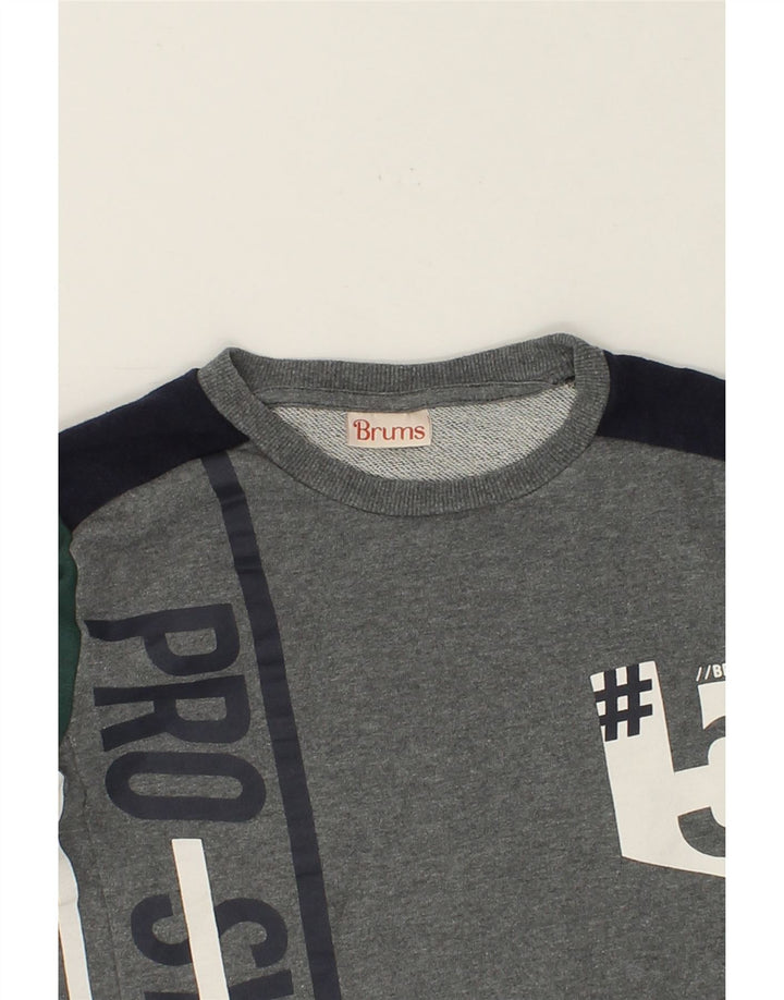 BRUMS Boys Graphic Sweatshirt Jumper 11-12 Years Grey Colourblock Cotton Vintage Brums and Second-Hand Brums from Messina Hembry 