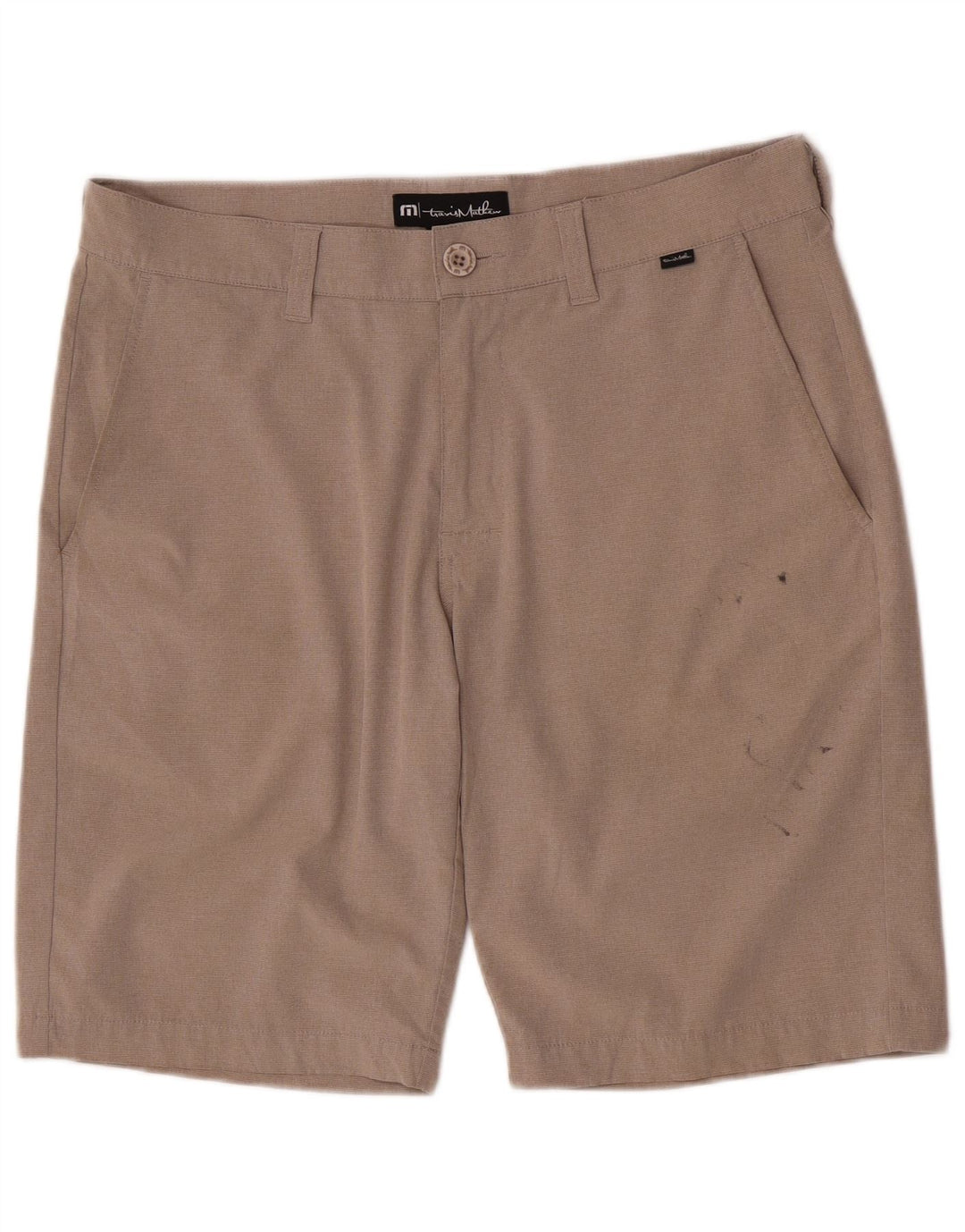 Travis Mathew Herren-Chinoshorts mit normaler Passform, W32, mittelbeigefarbenes Polyester