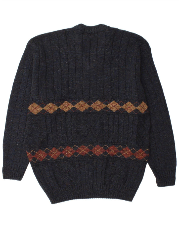 BERKERTEX Herren-Pullover mit V-Ausschnitt, groß, Marineblau, Argyle/Diamant