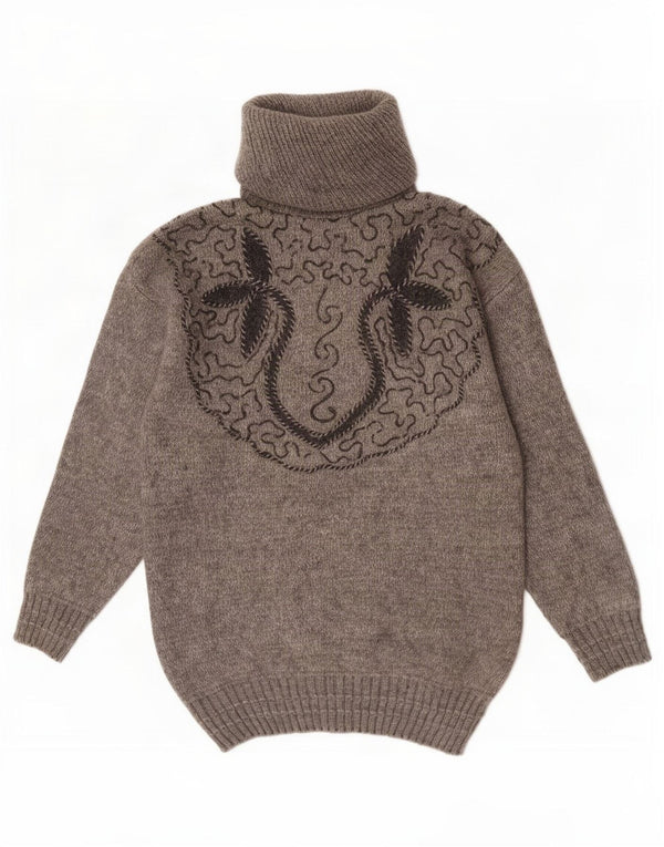 Vintage Damen-Pullover mit Rollkragen, UK 16, groß, grau geblümt