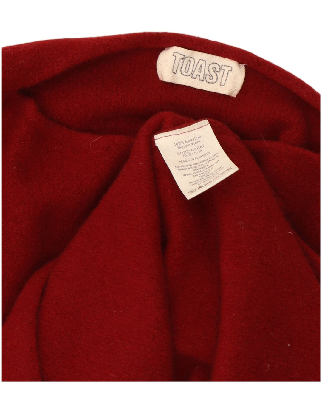 Toast Damen-Pullover mit U-Boot-Ausschnitt, Größe S/M, rote Wolle