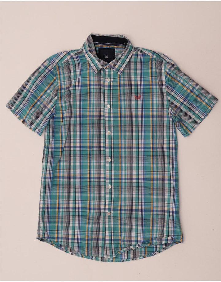 Crew Clothing Herren-Kurzarmhemd aus mittelblau karierter Baumwolle