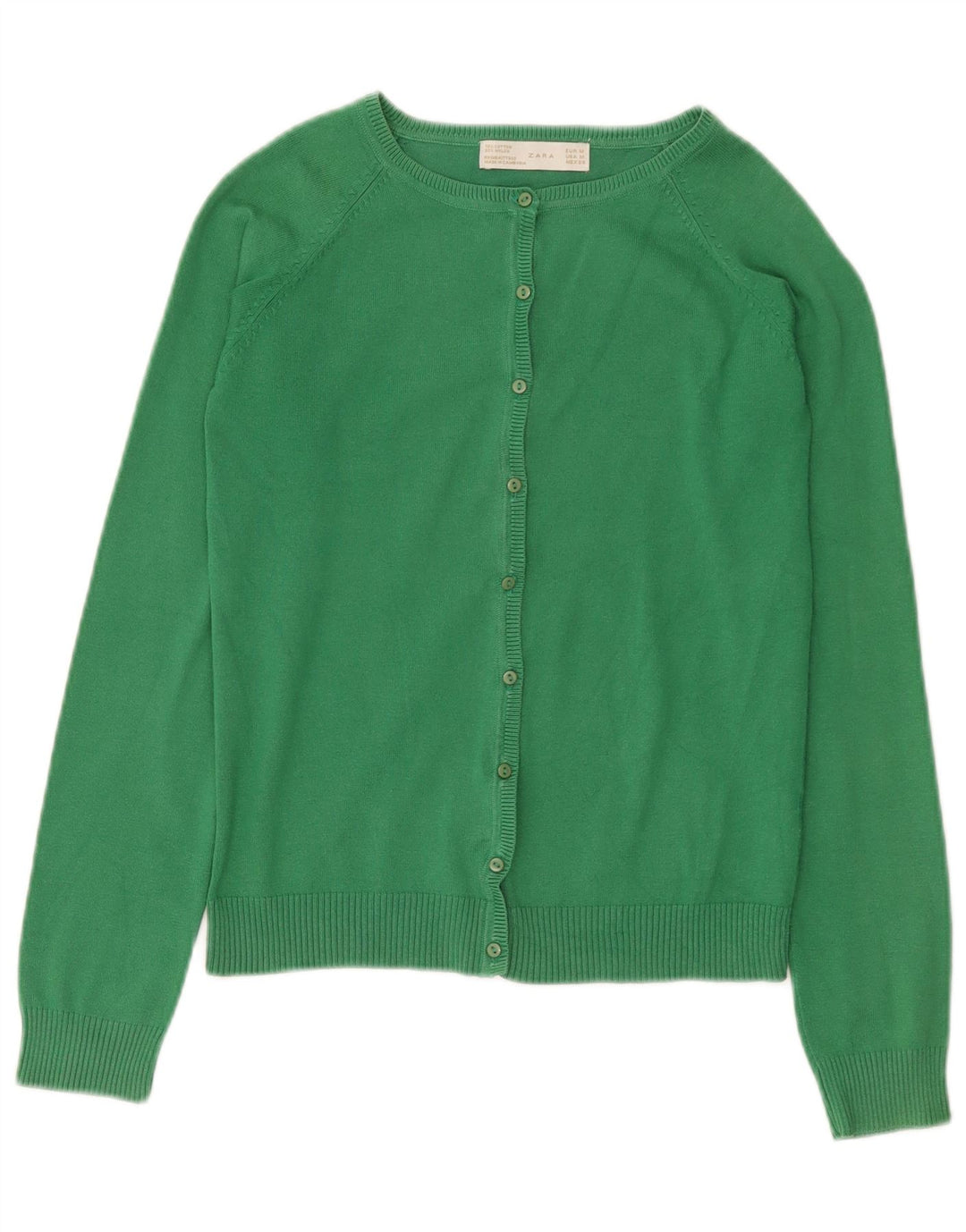 Zara Damen-Cardigan-Pullover UK 12 Mittelgrüne Baumwolle