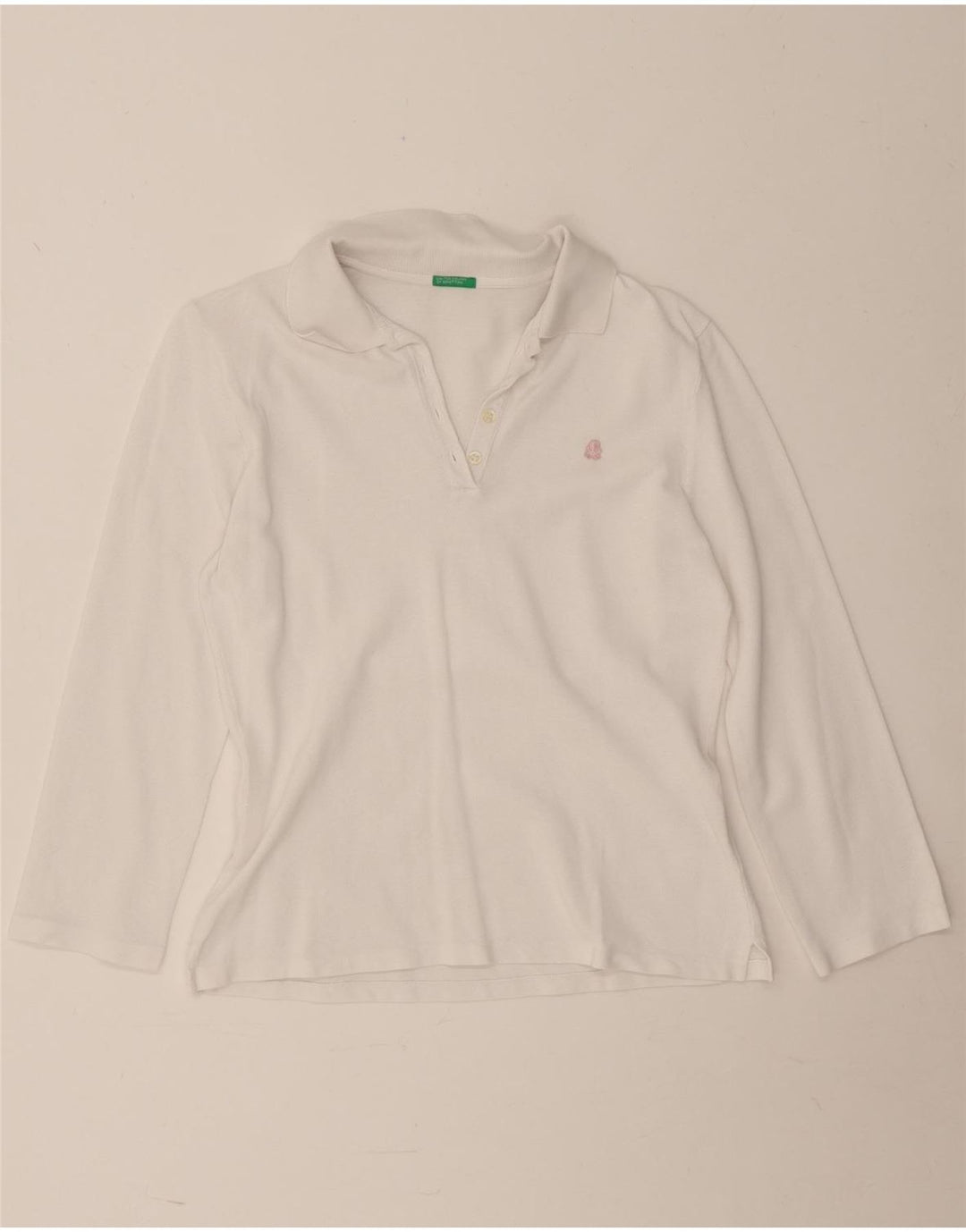 Benetton Damen Langarm-Poloshirt UK 12 Mittelweiß