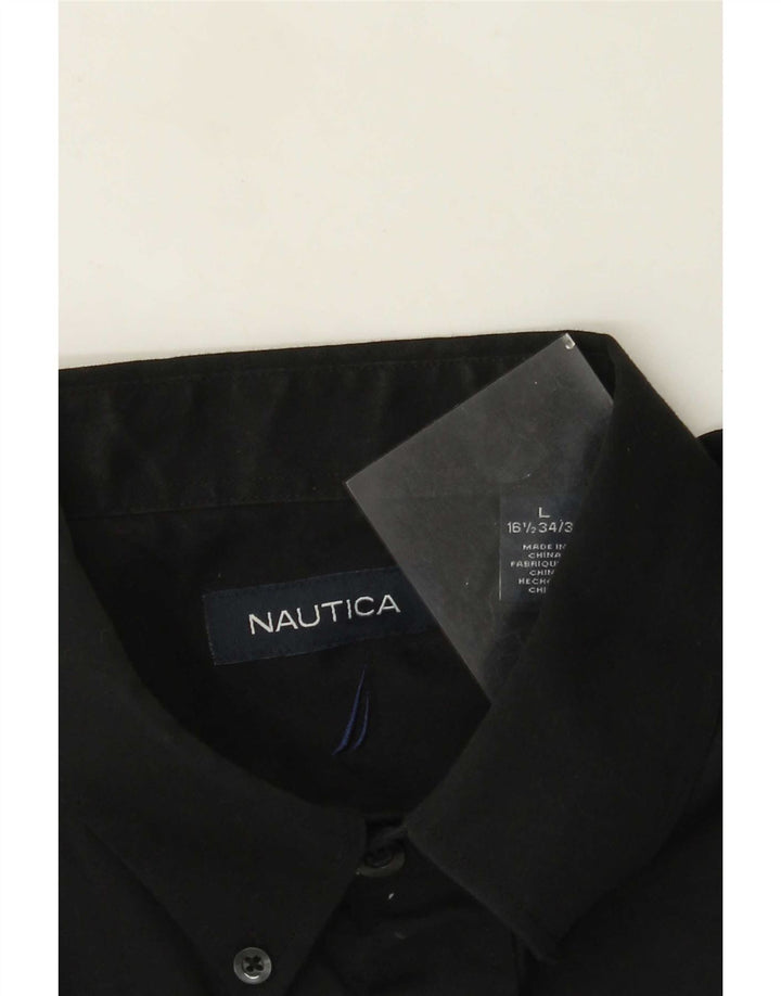 Nautica Herrenhemd, Größe 16 1/2 groß, schwarze Baumwolle