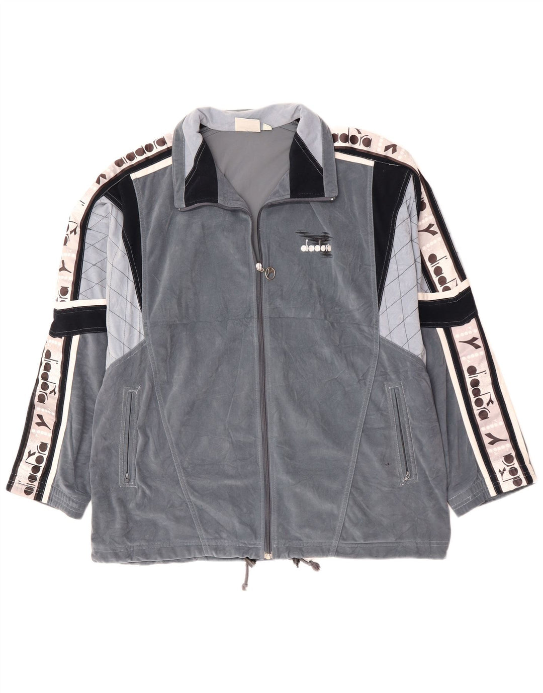 DIADORA Herren-Trainingsanzugoberteil aus Velours mit Grafik, UK 46, XL, Grau, Farbblock