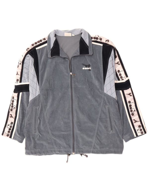 DIADORA Herren-Trainingsanzugoberteil aus Velours mit Grafik, UK 46, XL, Grau, Farbblock