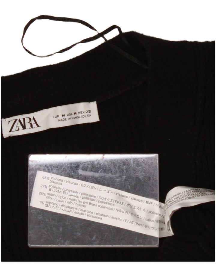 ZARA Womens Crop Cardigan Sweater UK 14 Medium Black Viscose
