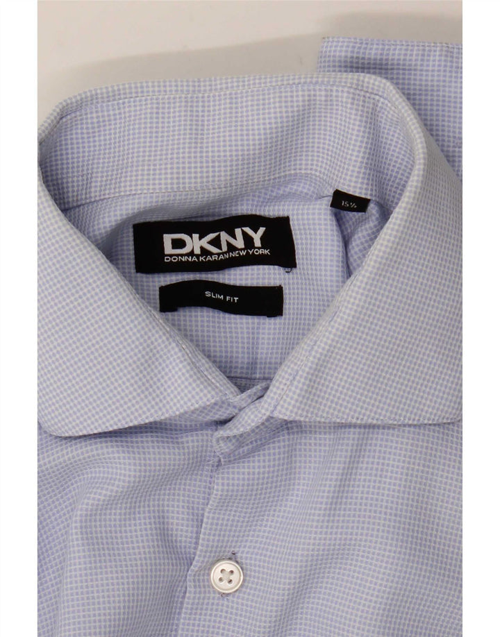 Dkny Herren-Hemd, schmale Passform, formelles Hemd, Größe 15 1/2, mittelblau kariert