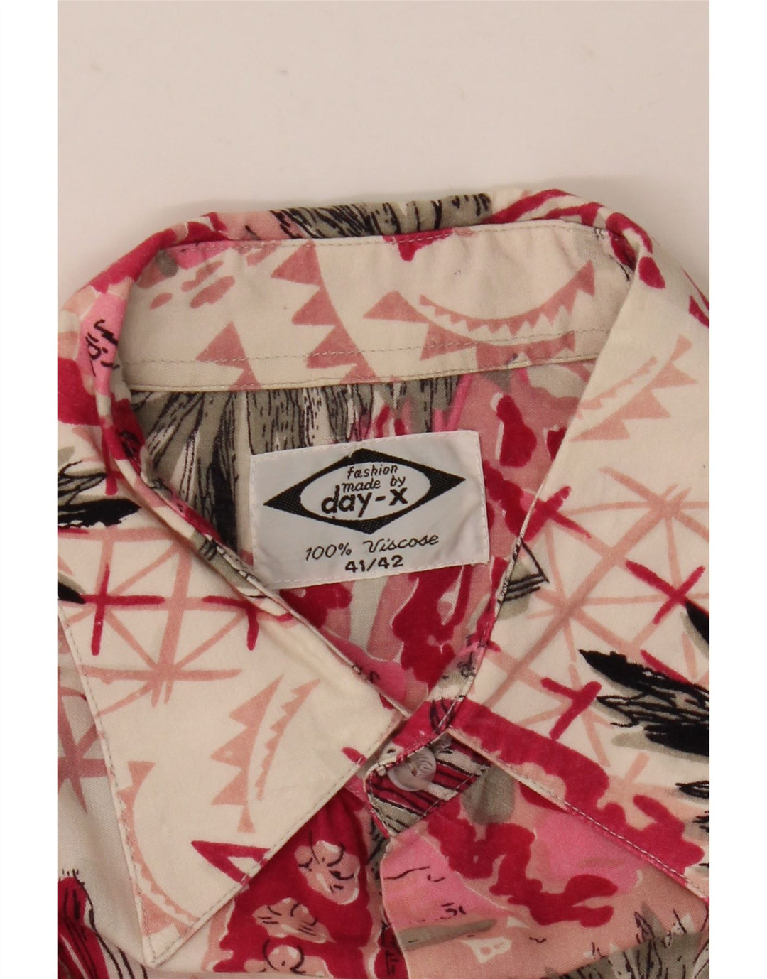 Day-X Herren-Kurzarmhemd, Größe 41/42, groß, rosa Patchwork-Viskose