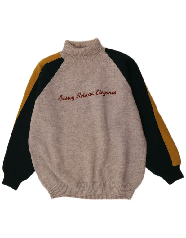 Sisley Herren-Pullover mit Rollkragen, Grafik, XL, graue Farbblock-Wolle