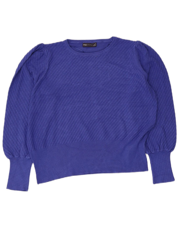 Marks & Spencer Damen Crop Pullover mit Rundhalsausschnitt UK 20 2XL Blaue Viskose