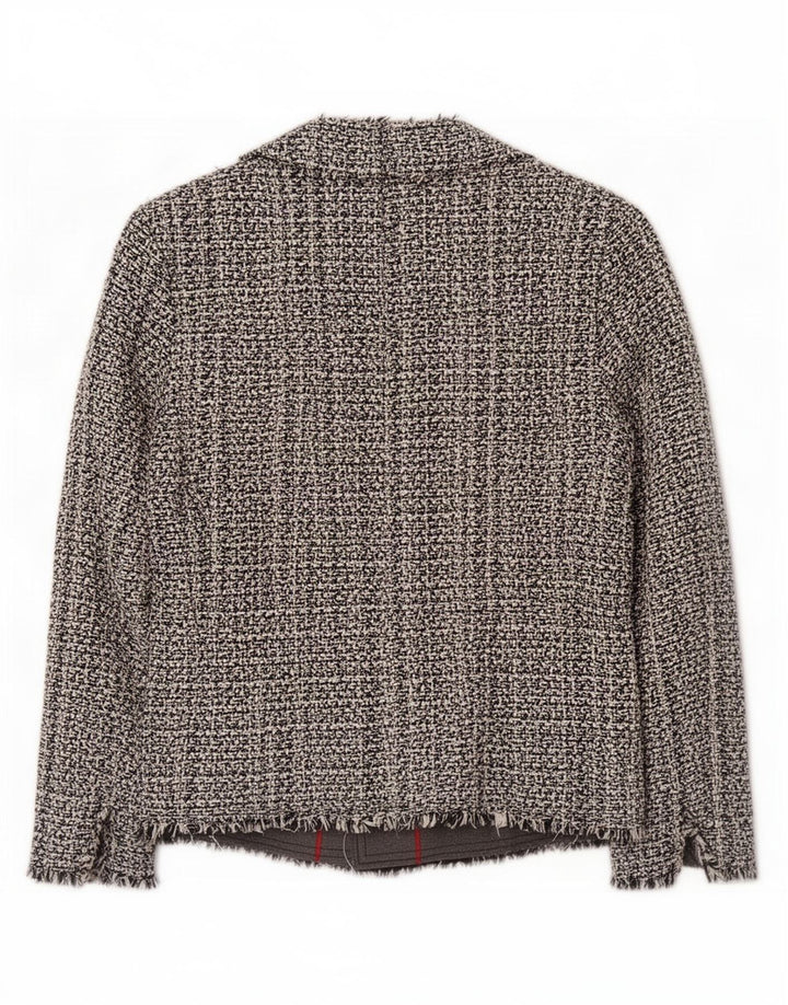 Benetton Damen-Blazer-Jacke, UK 14, große grau gefleckte Baumwolle
