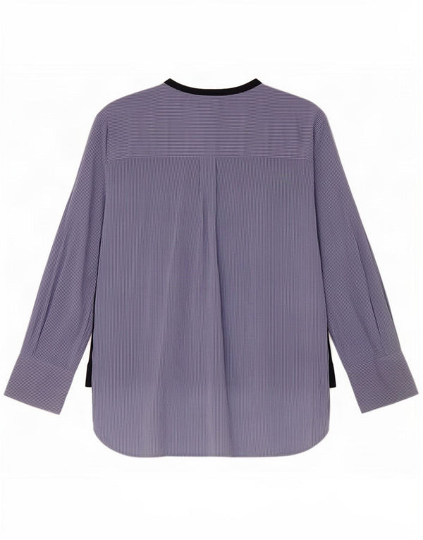 Zara Womens Graphic Pullover Shirt UK 12 Mittelblaue Nadelstreifen-Baumwolle