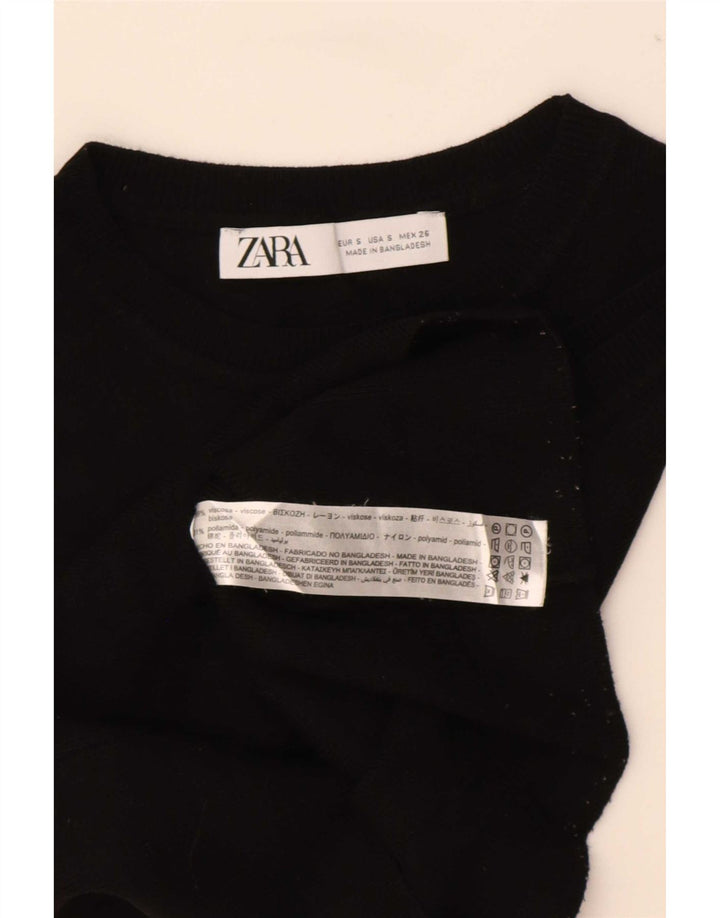 Zara Damen Crop Vest Top UK 8 Small Schwarze Viskose