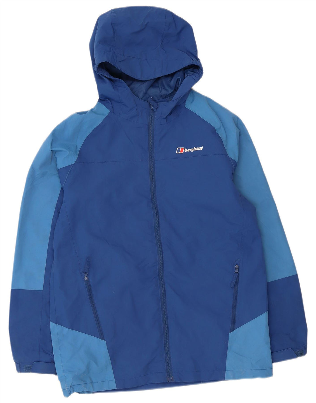 Berghaus Jungen-Regenjacke mit Kapuze, 12–13 Jahre, blaues Colourblock-Polyamid