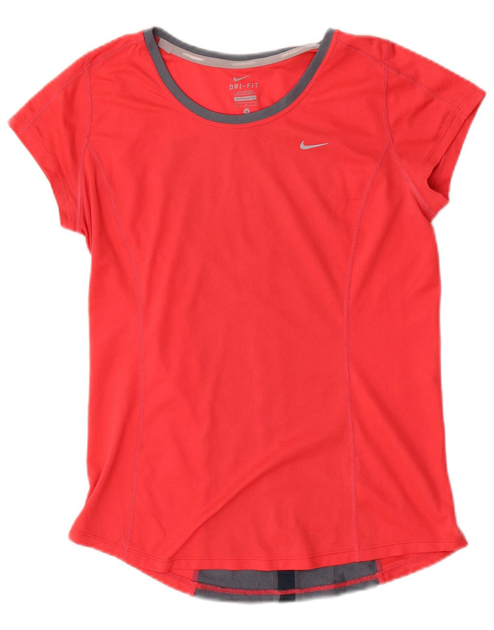 NIKE Damen Dri Fit T-Shirt Top UK 12 Mittelrot Farbblock