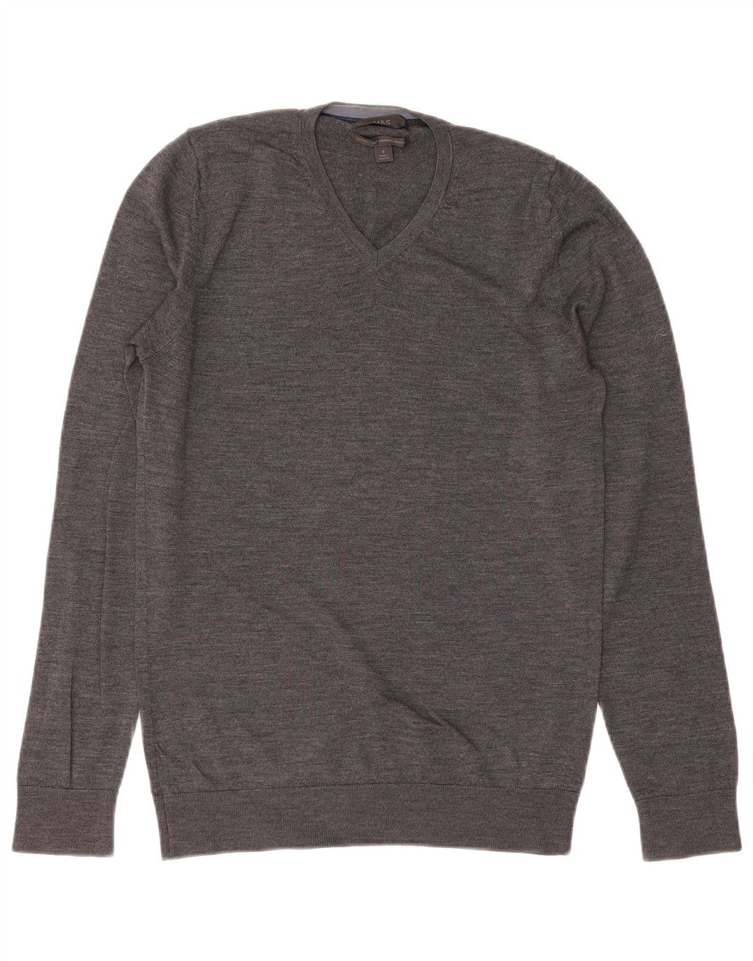 MARKS & SPENCER Herren-Pullover mit V-Ausschnitt, Größe S, graue Merinowolle