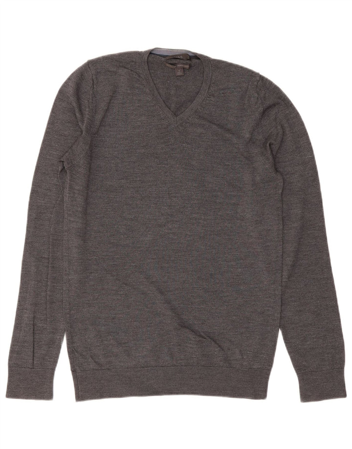 MARKS & SPENCER Herren-Pullover mit V-Ausschnitt, Größe S, graue Merinowolle