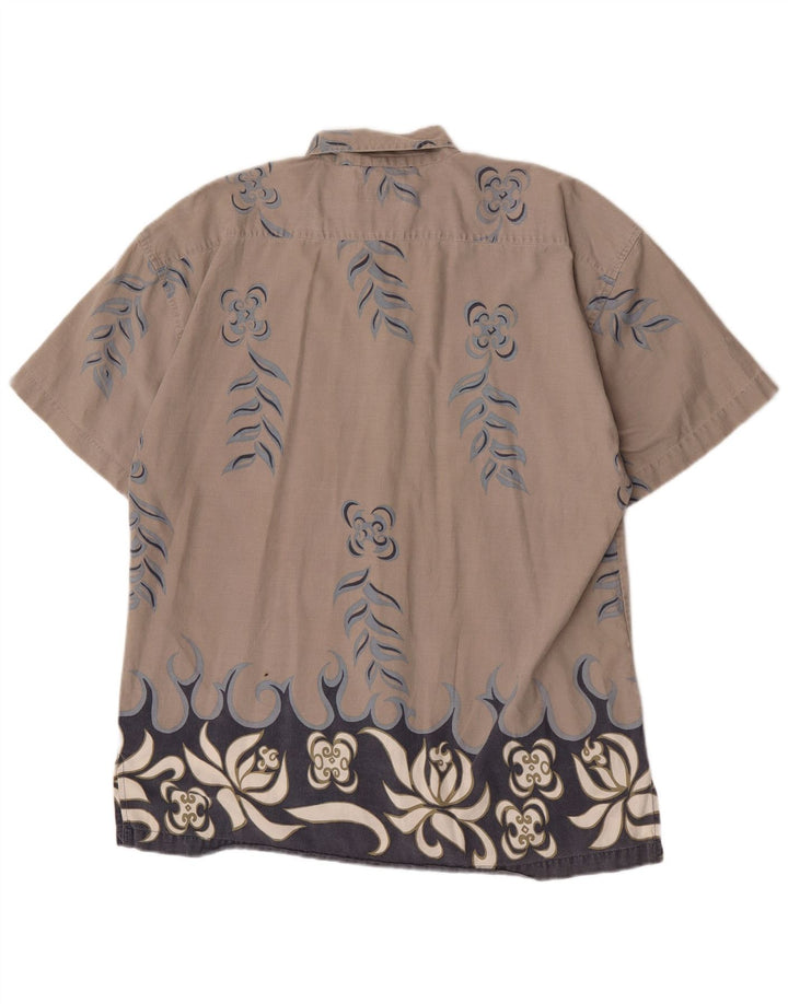 Vintage Herren Kurzarmhemd Großes graues Blumenmuster aus Baumwolle