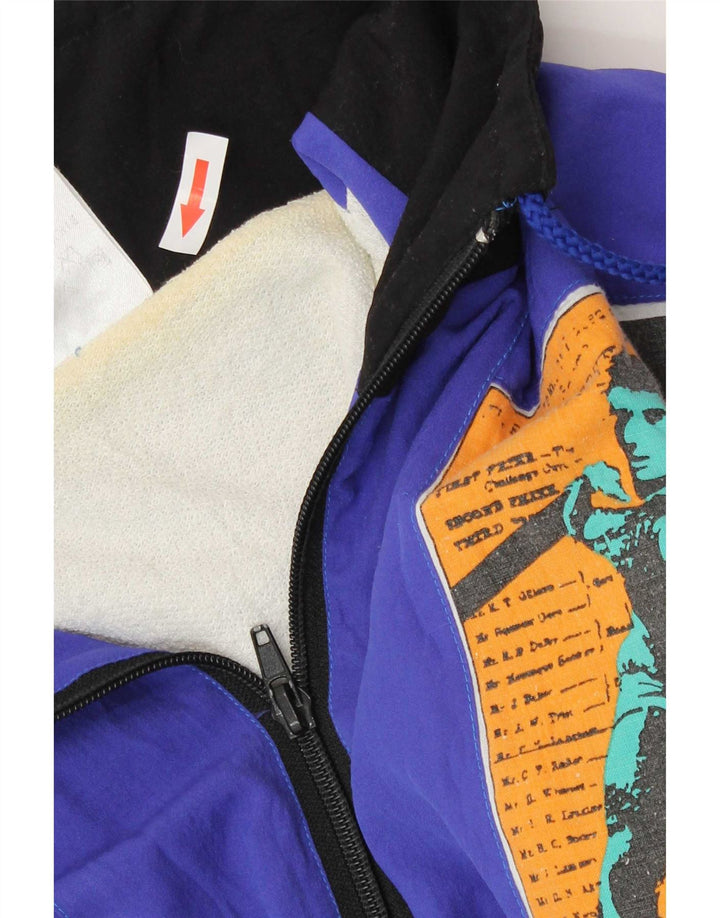Vintage Herren-Trainingsanzug mit grafischem Oberteil, Mittelblaues Patchwork-Polyamid