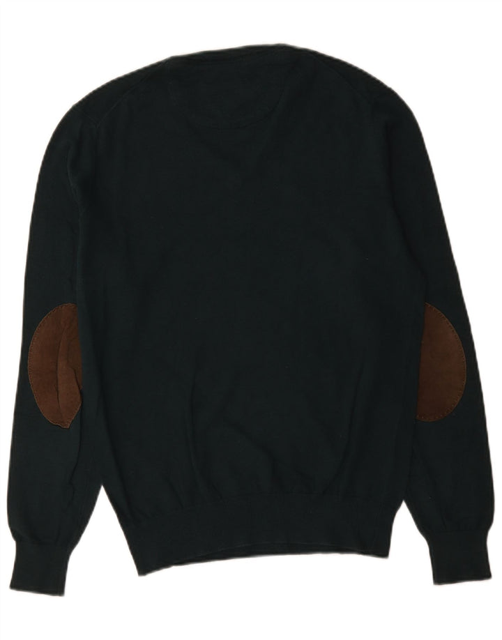 Massimo Dutti Herren-Pullover mit V-Ausschnitt, Größe S, grüne Baumwolle