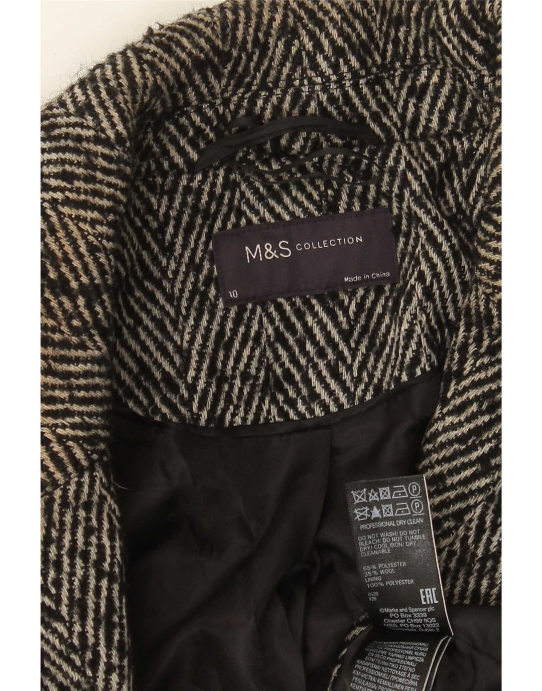 Marks & Spencer Zweireihiger Damenmantel UK 10 Small Grey Herringbone