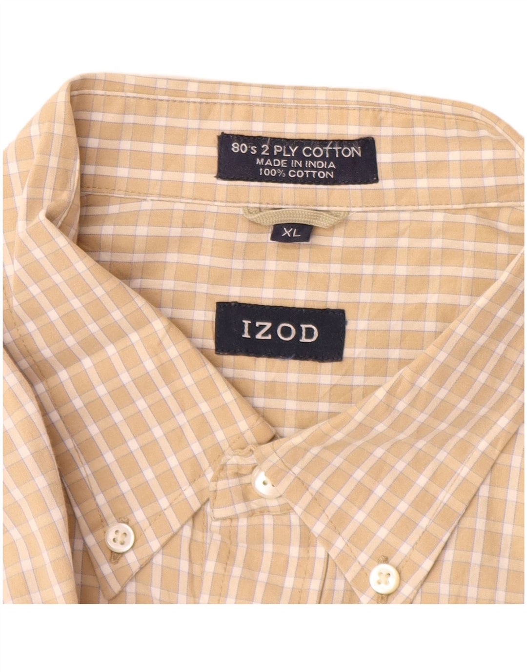 Izod Herrenhemd XL Beige Gingham Baumwolle