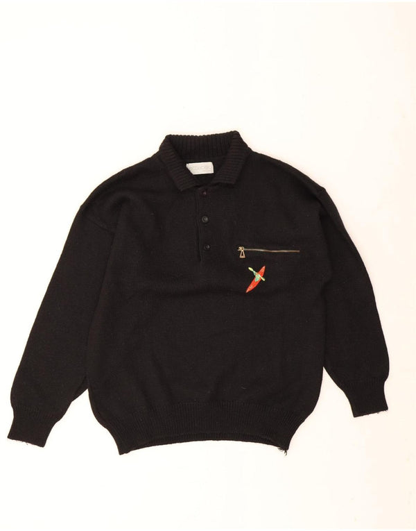 Settebello Mens Polo Neck Jumper Sweater Large Black Wool