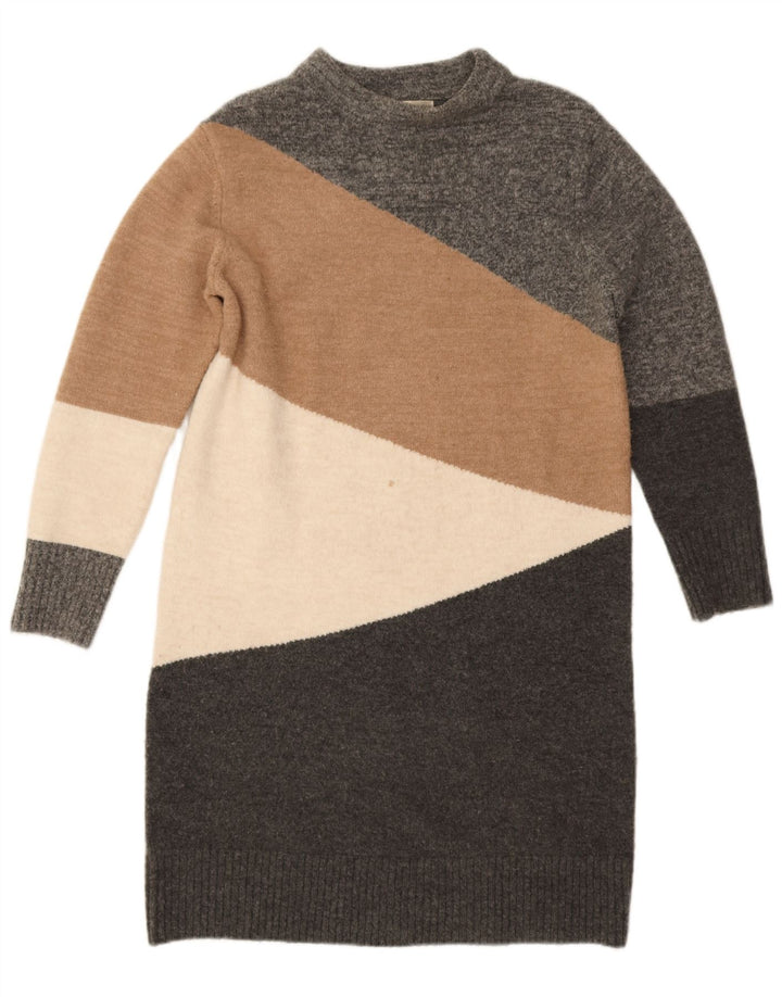 Monsoon Damen Pulloverkleid UK 14 Mittelgraues Colourblock-Acryl