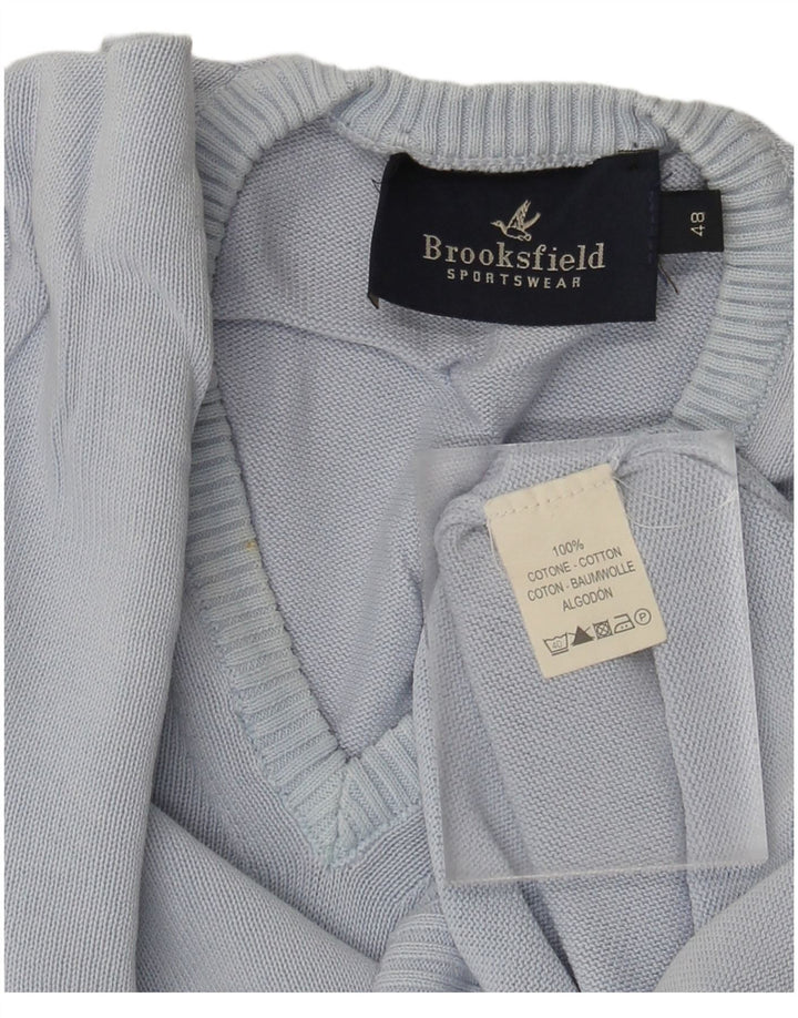 Brooksfield Damen-Pullover mit V-Ausschnitt IT 48 XL Blaue Baumwolle