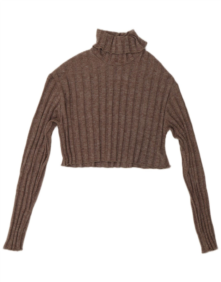 ZARA Damen Crop Rollkragenpullover Pullover UK 10 Small Braun Polyester