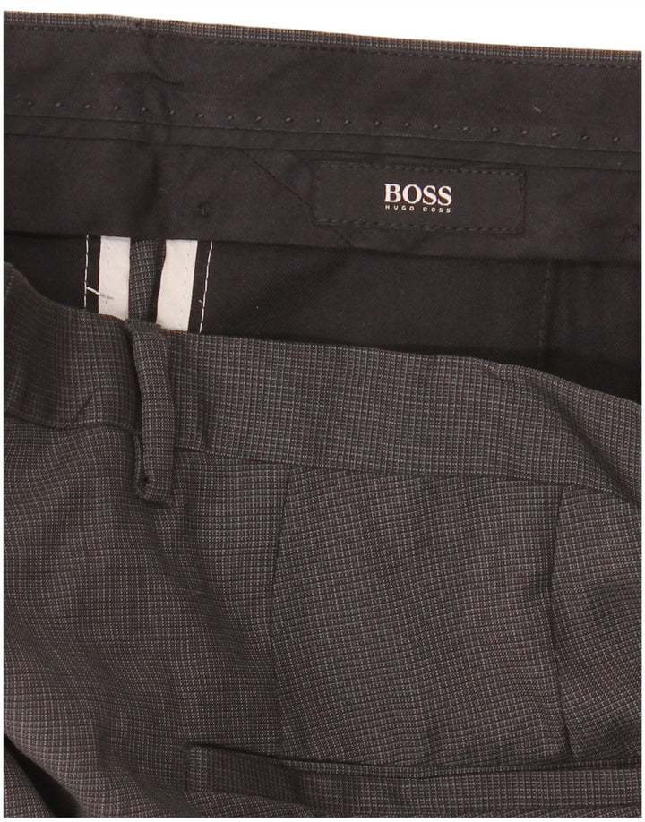 Hugo Boss Herren gerade Anzughose IT 48 Medium W34 L30 Grau Gingham