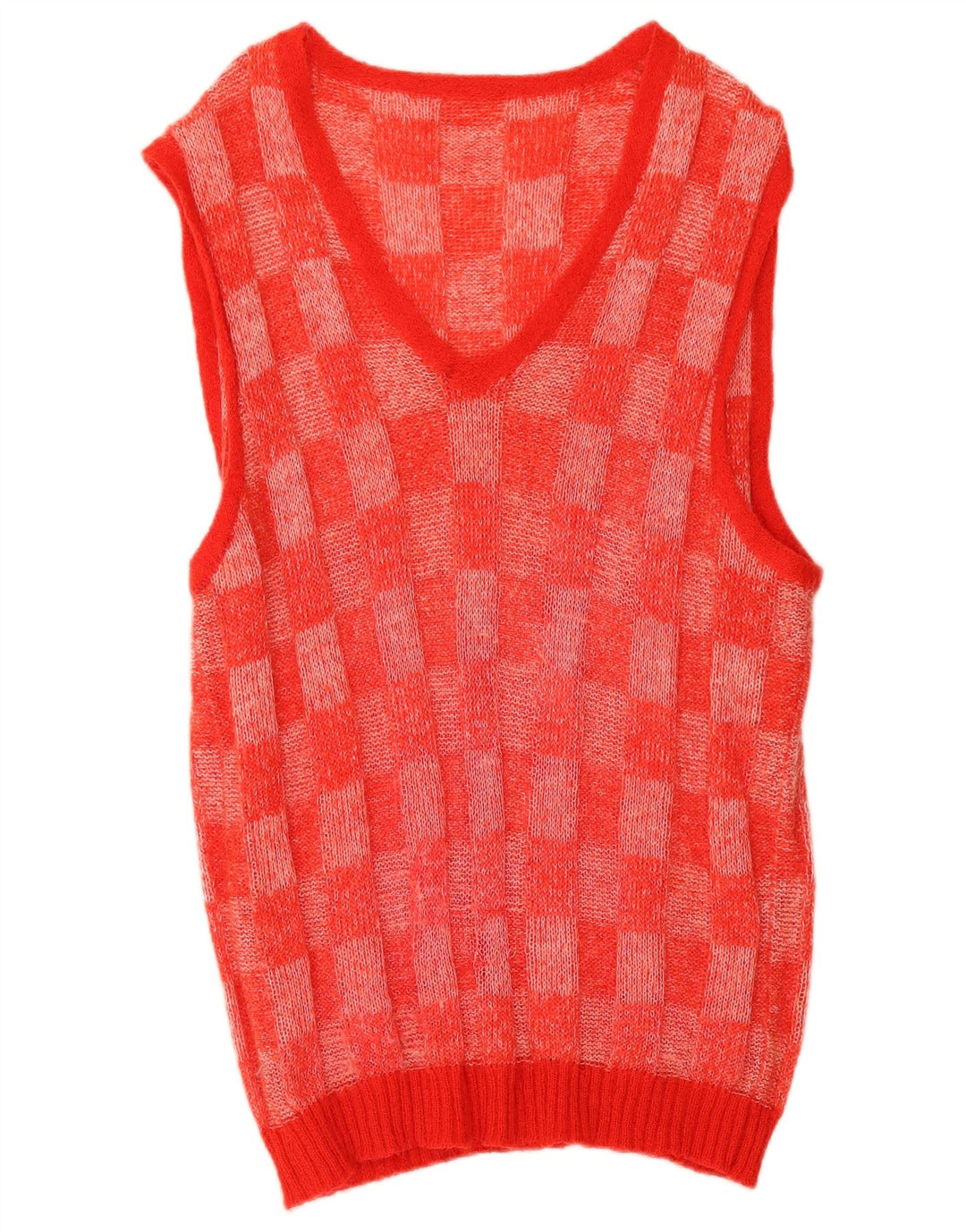 Vintage Damen Longline Weste Tank Top UK 14 Mittelrot Geometrisch